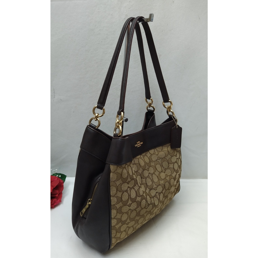 Coach Lexy Signature Khaki Brown Canvas 3 Compartments Shoulder Bag - Picture 3 of 16